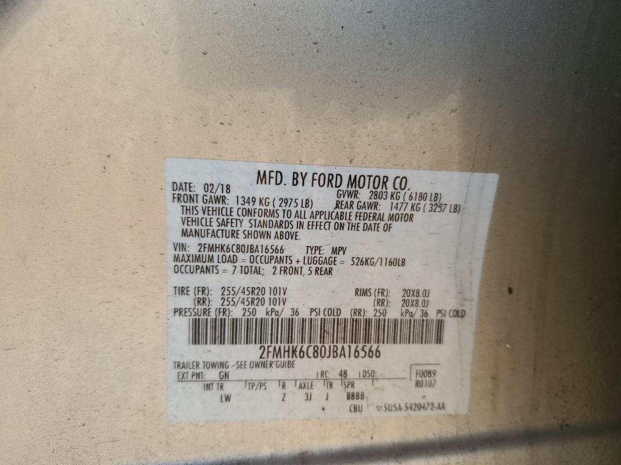 2018 Ford Flex Sel VIN: 2FMHK6C80JBA16566 Lot: 52253495