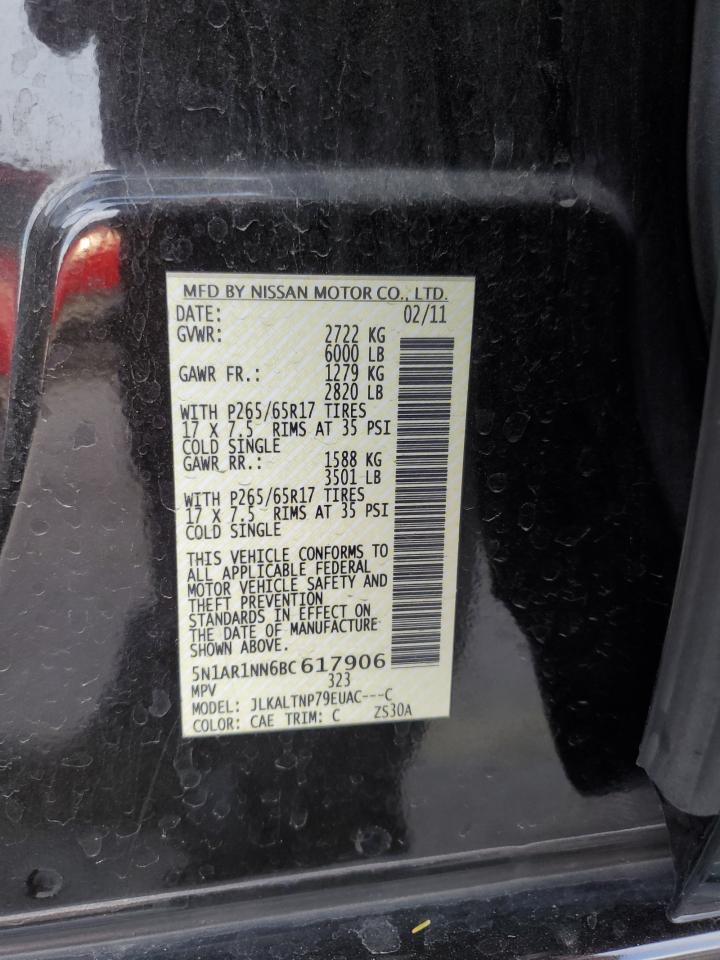 2011 Nissan Pathfinder S VIN: 5N1AR1NN6BC617906 Lot: 52562185
