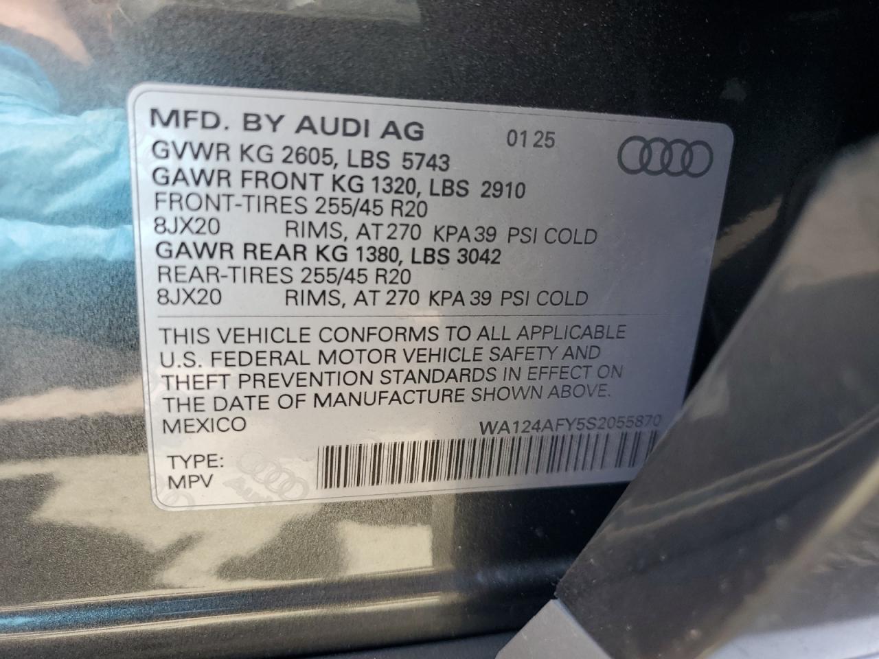 2025 Audi Sq5 Sportback Premium Plus VIN: WA124AFY5S2055870 Lot: 55213145