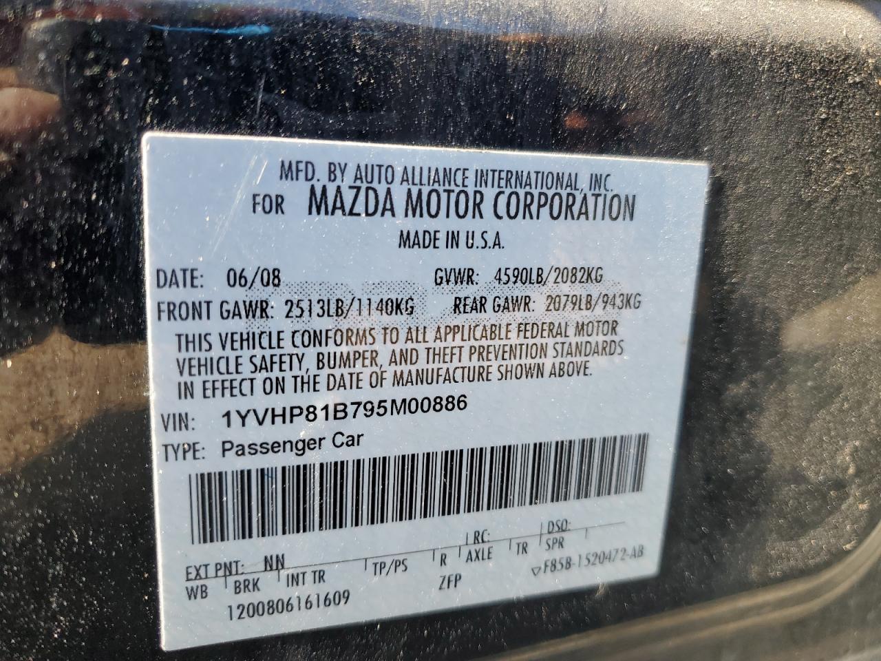2009 Mazda 6 S VIN: 1YVHP81B795M00886 Lot: 50987495