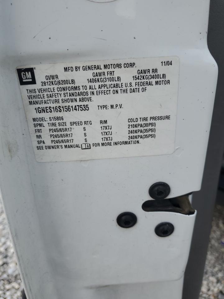 2005 Chevrolet Trailblazer Ext Ls VIN: 1GNES16S156147535 Lot: 53653005