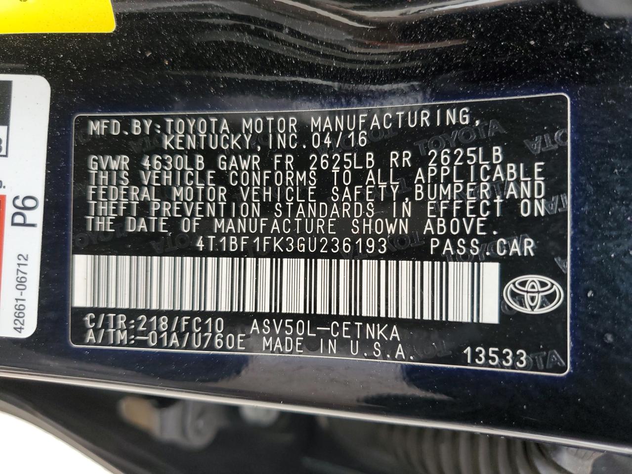 2016 Toyota Camry Le VIN: 4T1BF1FK3GU236193 Lot: 54984755