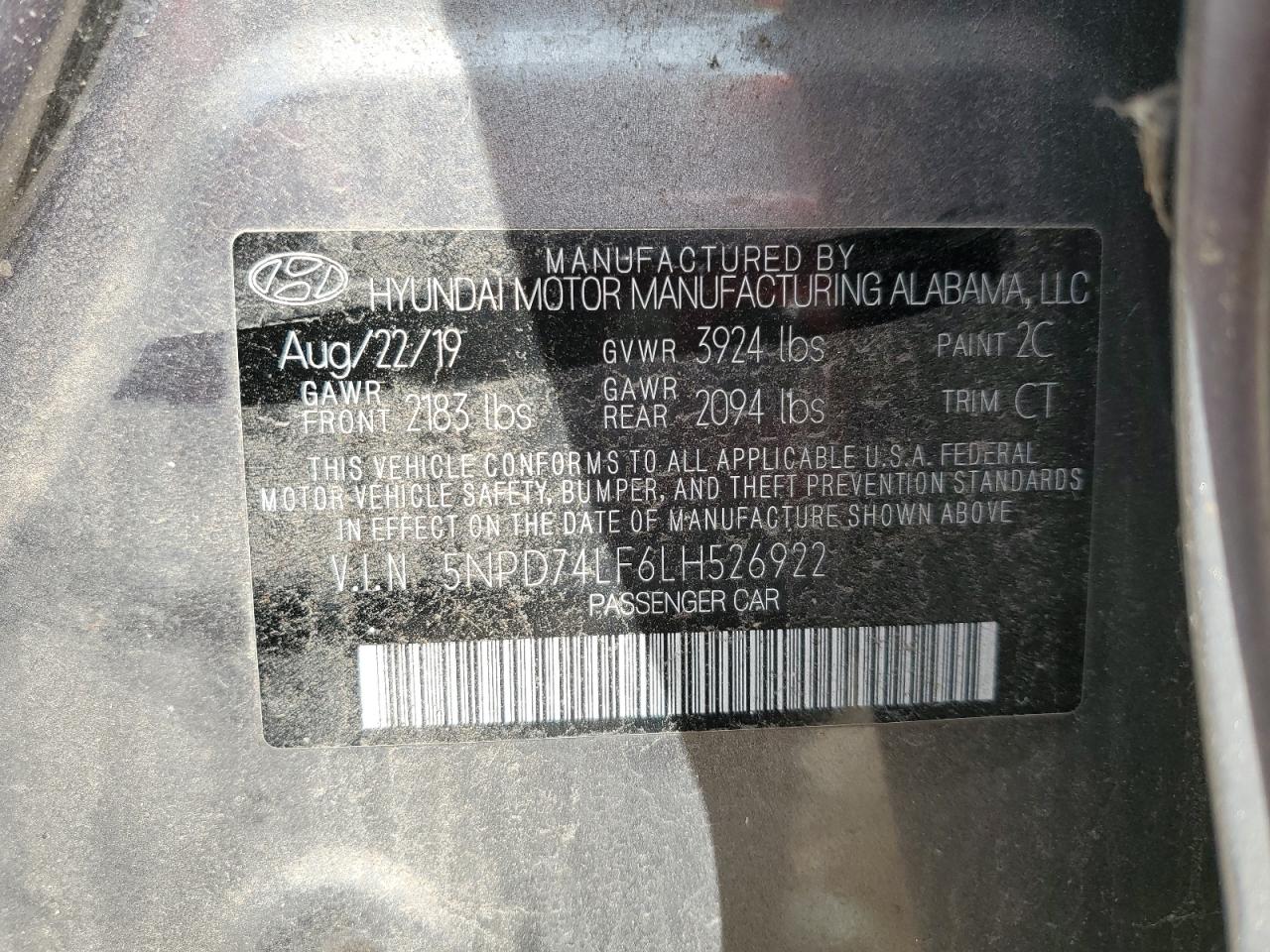 2020 Hyundai Elantra Se VIN: 5NPD74LF6LH526922 Lot: 55030245