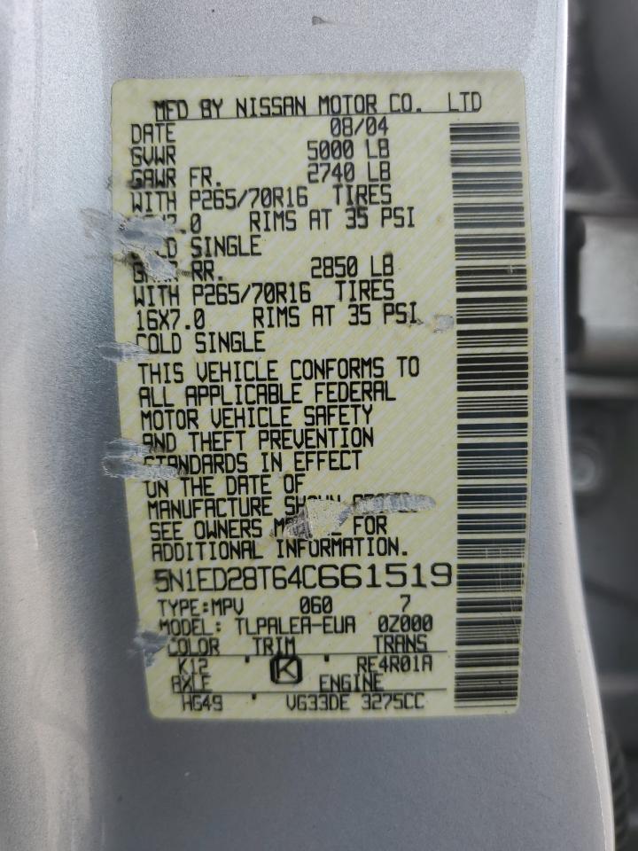 2004 Nissan Xterra Xe VIN: 5N1ED28T64C661519 Lot: 54068885