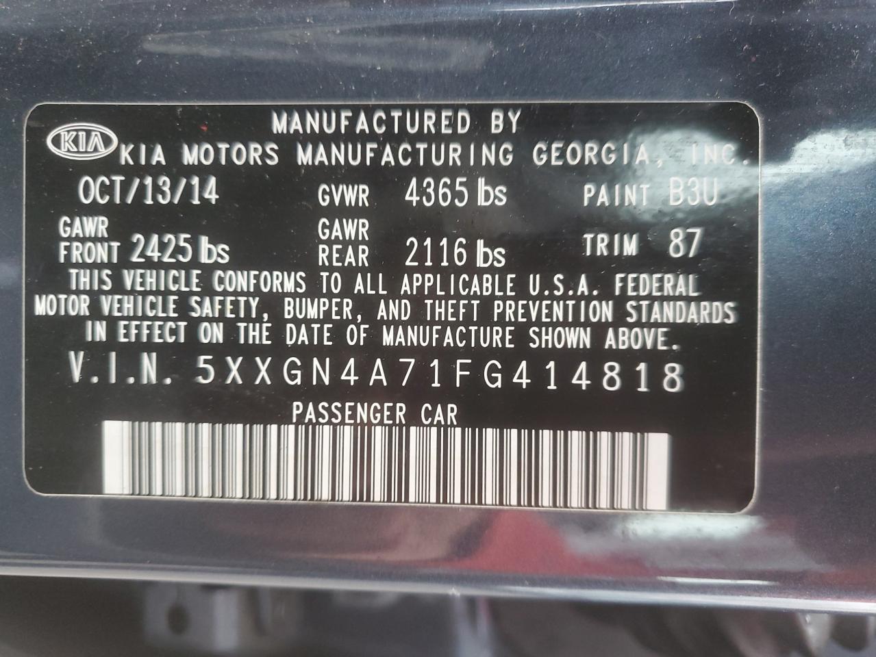 2015 Kia Optima Ex VIN: 5XXGN4A71FG414818 Lot: 53954745