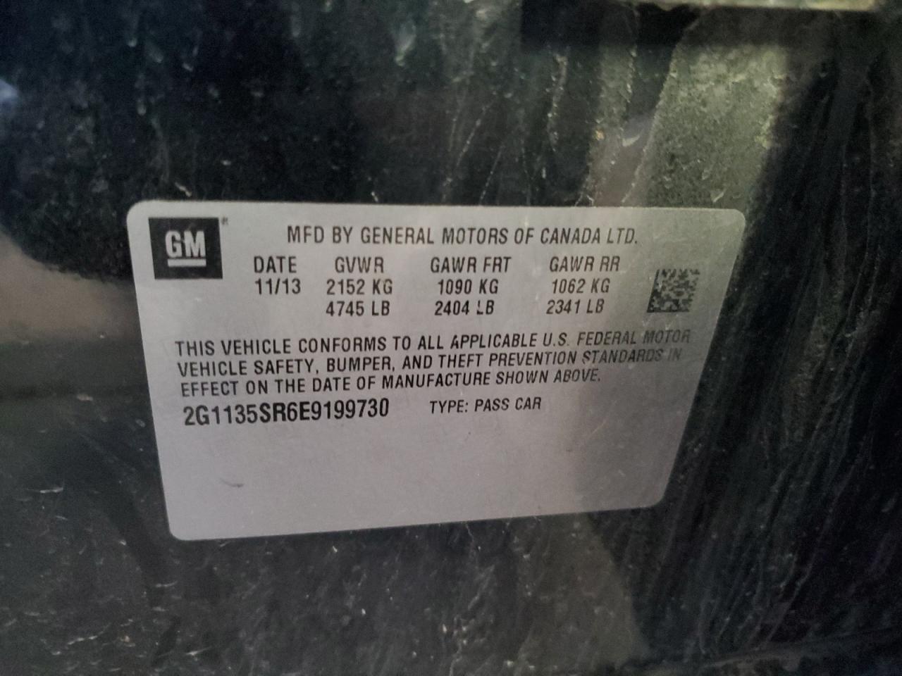 2014 Chevrolet Impala Eco VIN: 2G1135SR6E9199730 Lot: 54595365