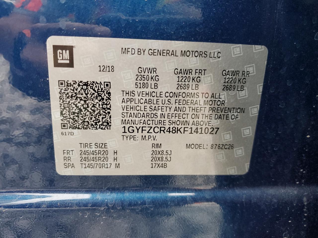 2019 Cadillac Xt4 Premium Luxury VIN: 1GYFZCR48KF141027 Lot: 52810535
