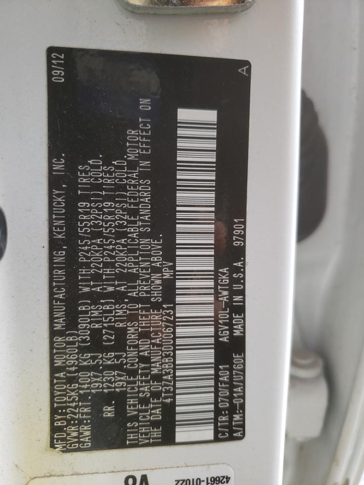 2013 Toyota Venza Le VIN: 4T3ZA3BB3DU067231 Lot: 54868535