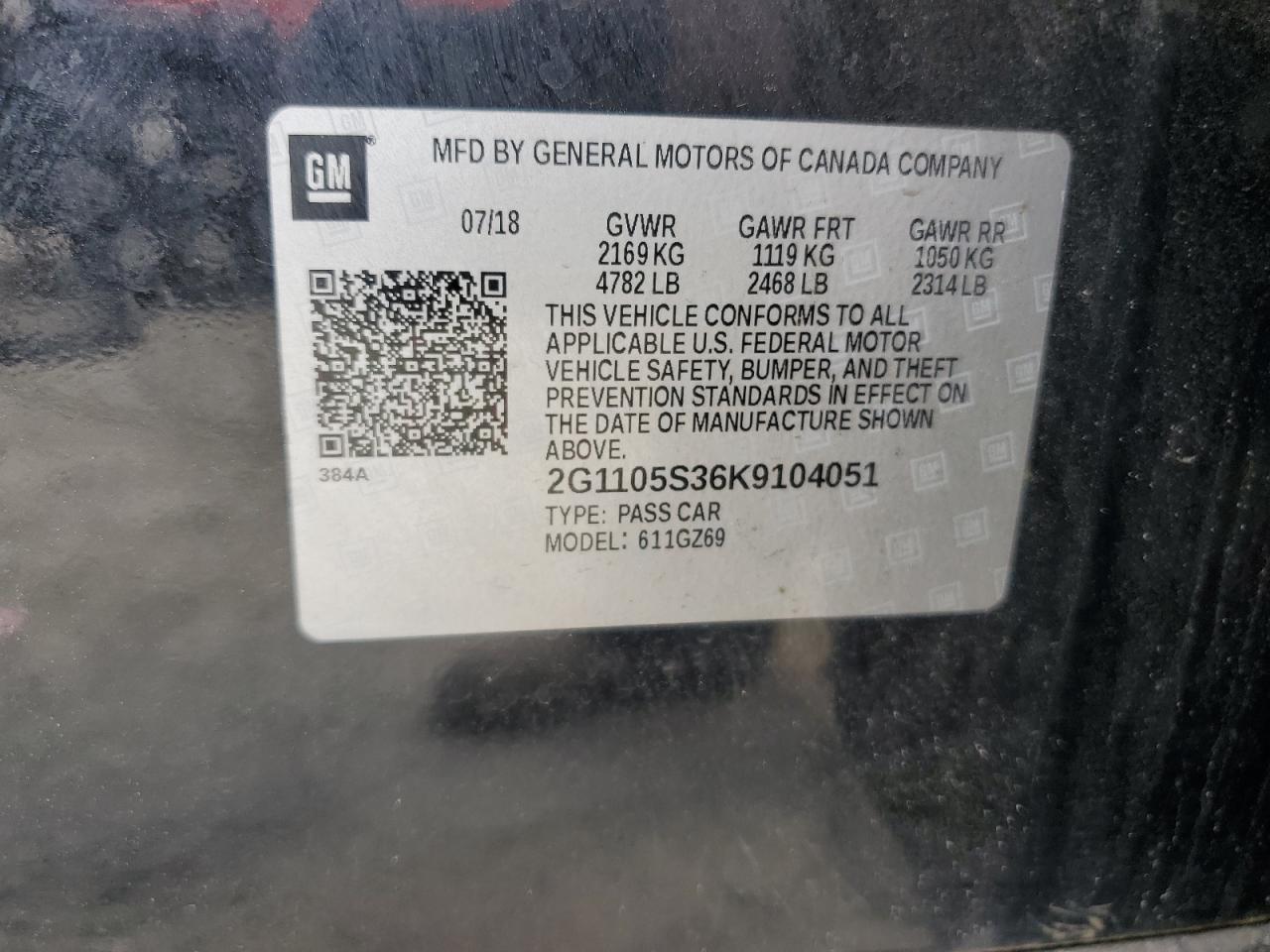 2G1105S36K9104051 CHEVROLET IMPALA 2019