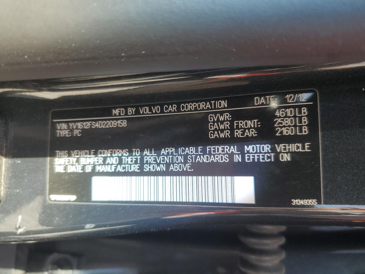 2013 Volvo S60 T5 VIN: YV1612FS4D2209158 Lot: 54091695