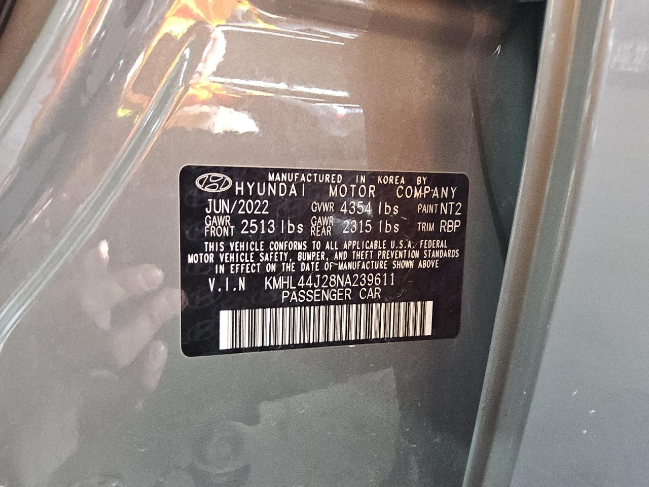 2022 Hyundai Sonata Sel Plus VIN: KMHL44J28NA239611 Lot: 55024895