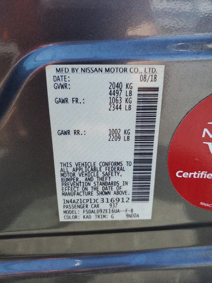 2018 Nissan Leaf S VIN: 1N4AZ1CP1JC316912 Lot: 54693045