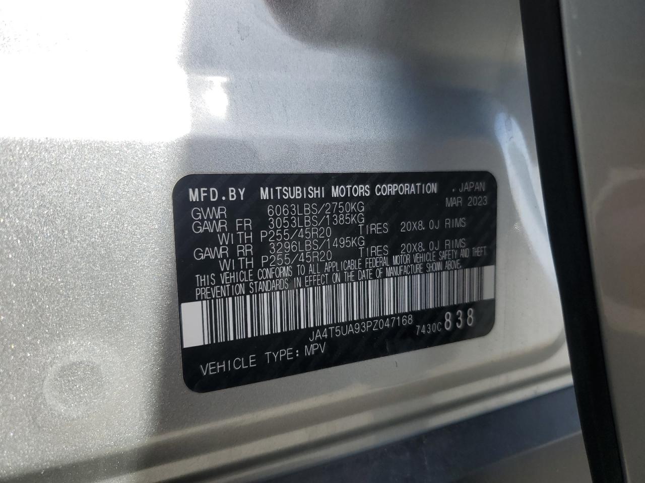 2023 Mitsubishi Outlander Se VIN: JA4T5UA93PZ047168 Lot: 54586605