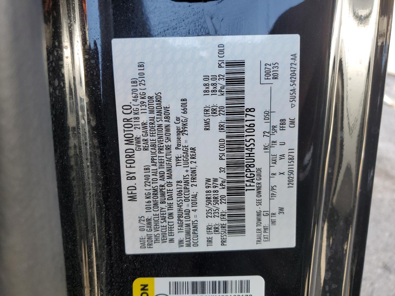 2025 Ford Mustang VIN: 1FAGP8UH4S5106178 Lot: 54851265