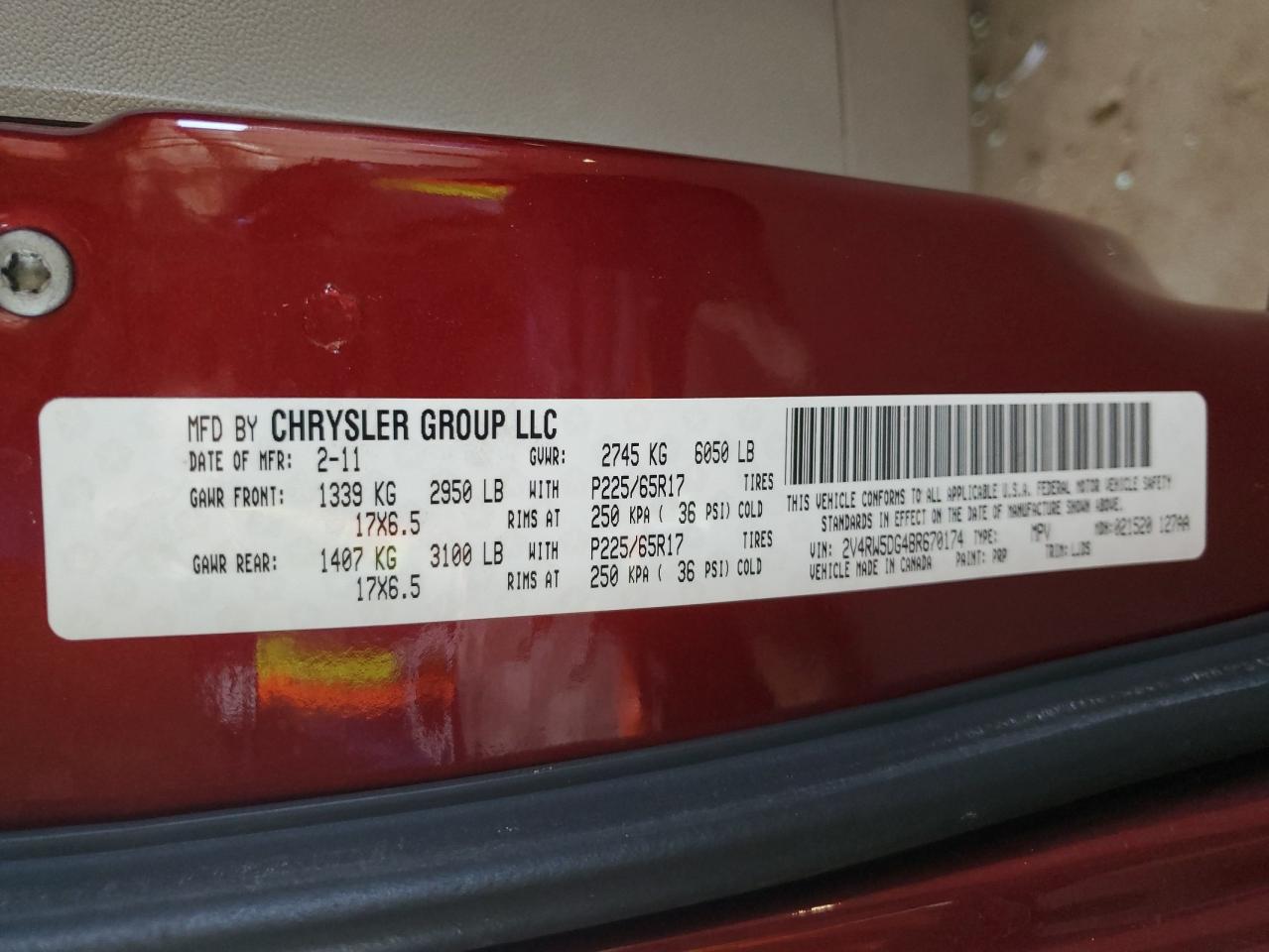 2011 Volkswagen Routan Sel VIN: 2V4RW5DG4BR670174 Lot: 54257605