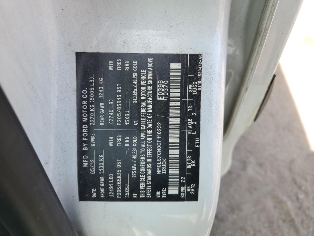 2012 Ford Transit Connect Xl VIN: NM0LS7CN0CT110232 Lot: 54943745