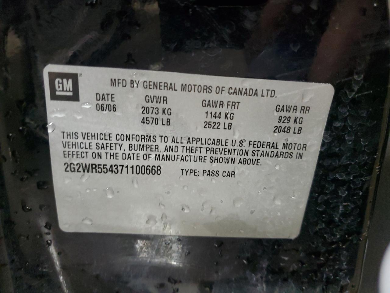 2007 Pontiac Grand Prix Gt VIN: 2G2WR554371100668 Lot: 54140635