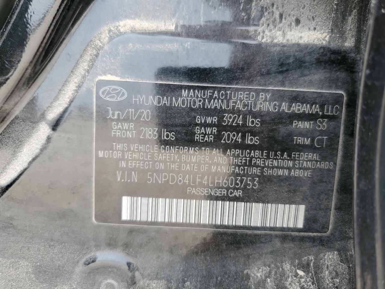 2020 Hyundai Elantra Sel VIN: 5NPD84LF4LH603753 Lot: 54926825