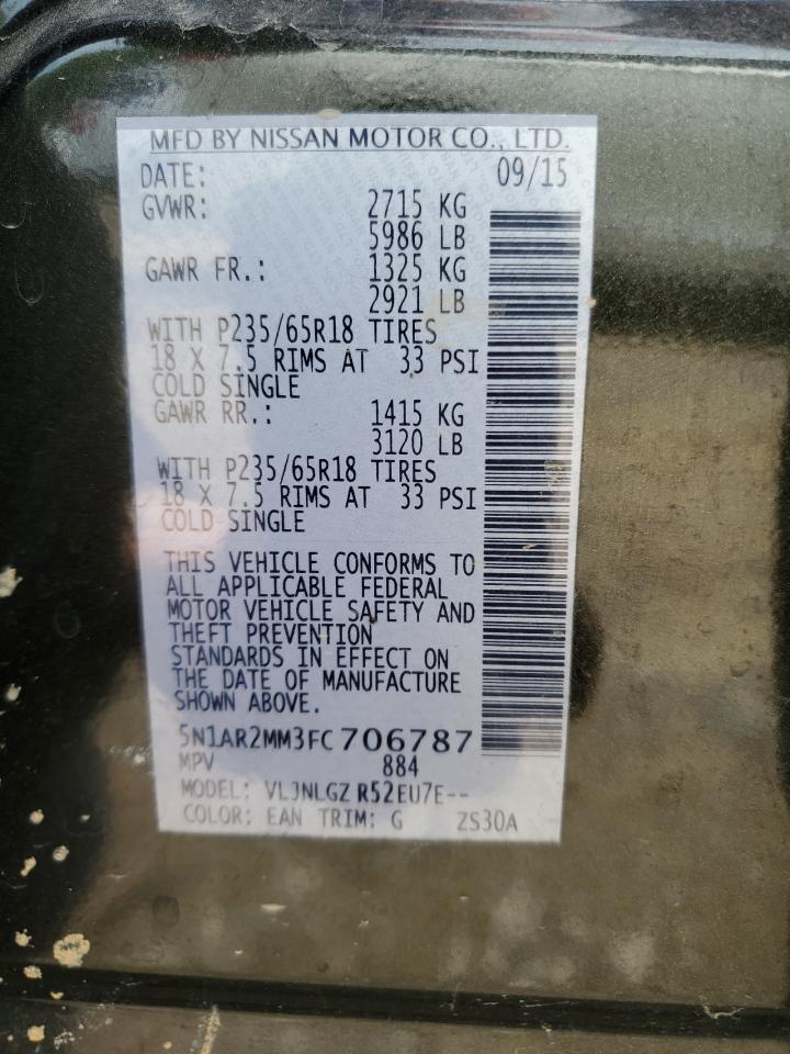 2015 Nissan Pathfinder S VIN: 5N1AR2MN3FCC70678 Lot: 54431965