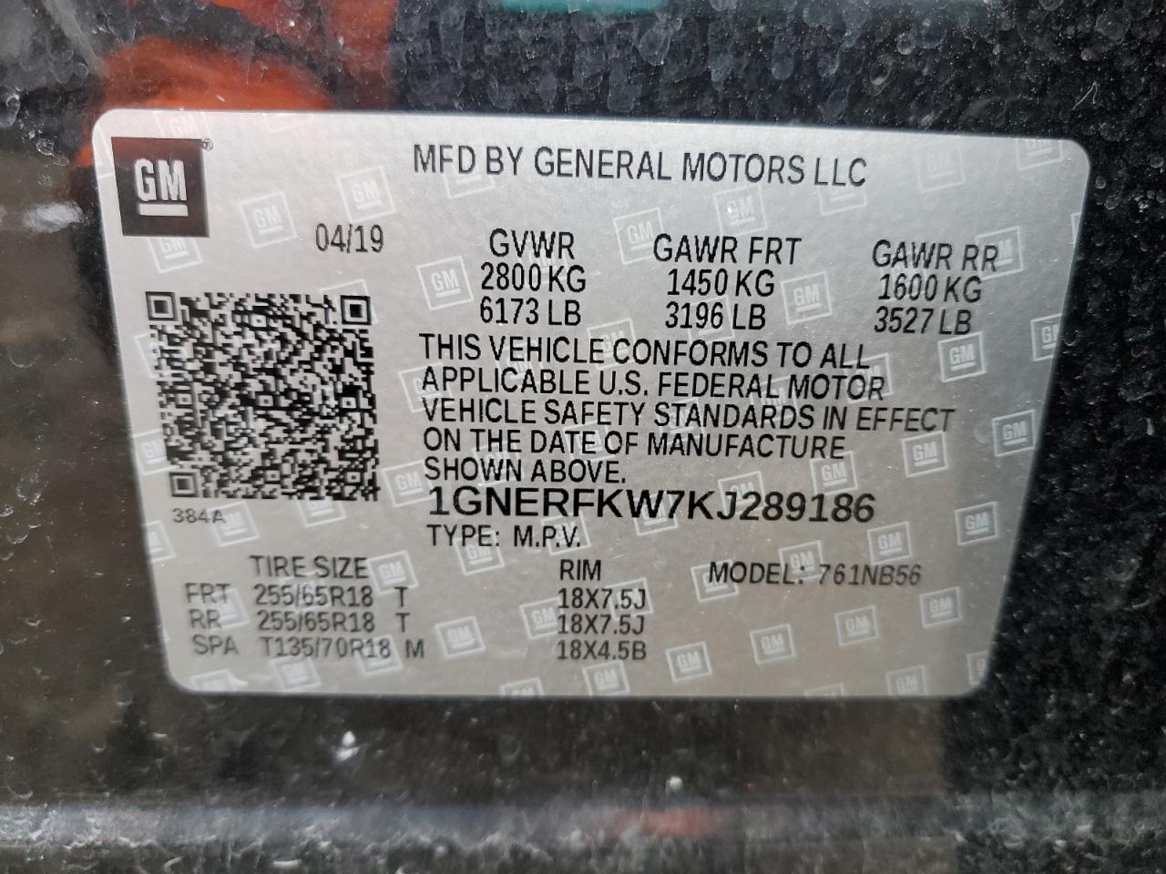 1gnerfkw7kj289186 1GNERFKW7KJ289186 2019 Chevrolet Traverse Ls