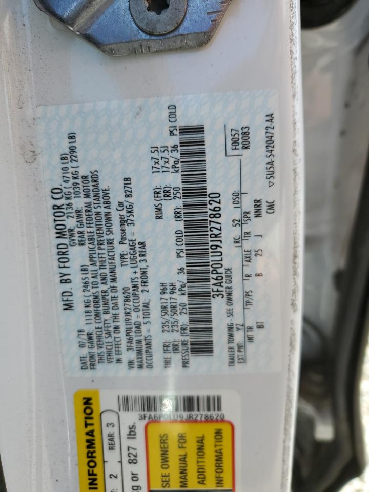 2018 Ford Fusion Se Hybrid VIN: 3FA6P0LU9JR278620 Lot: 54038925