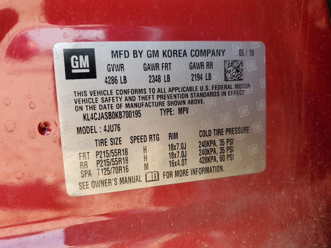 2019 Buick Encore Preferred VIN: KL4CJASB0KB700195 Lot: 50975935