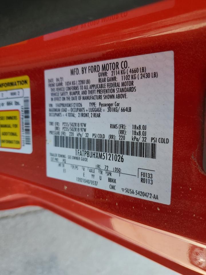 2021 Ford Mustang VIN: 1FATP8UHXM5121026 Lot: 52038505