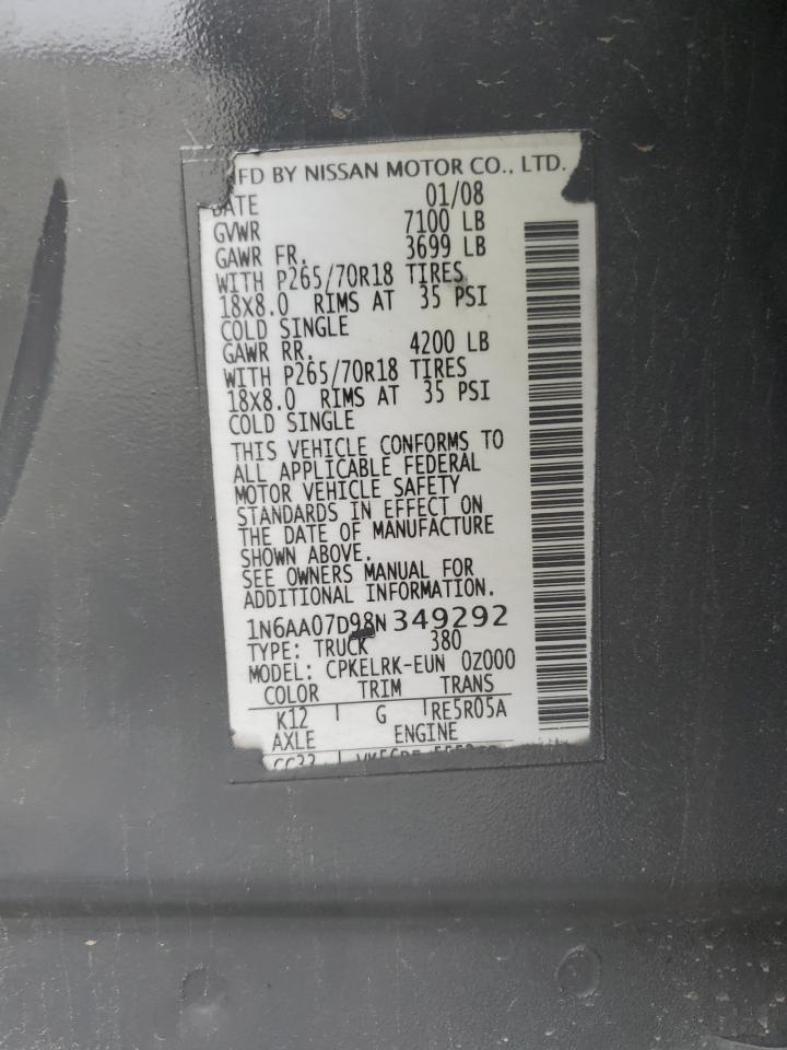 2008 Nissan Titan Xe VIN: 1N6AA07D98N349292 Lot: 54912245