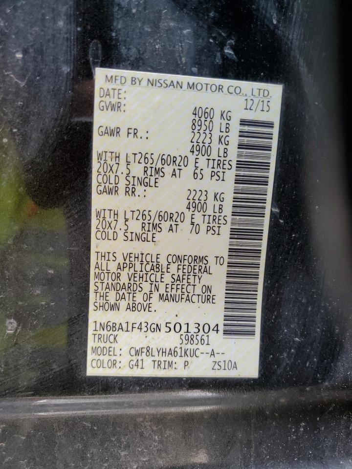 2016 Nissan Titan Xd Sl VIN: 1N6BA1F43GN501304 Lot: 54144175