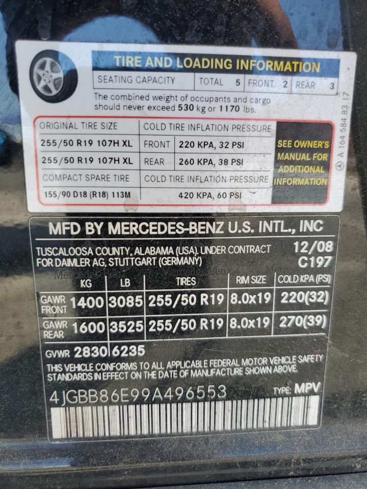 2009 Mercedes-Benz Ml 350 VIN: 4JGBB86E99A496553 Lot: 55153945