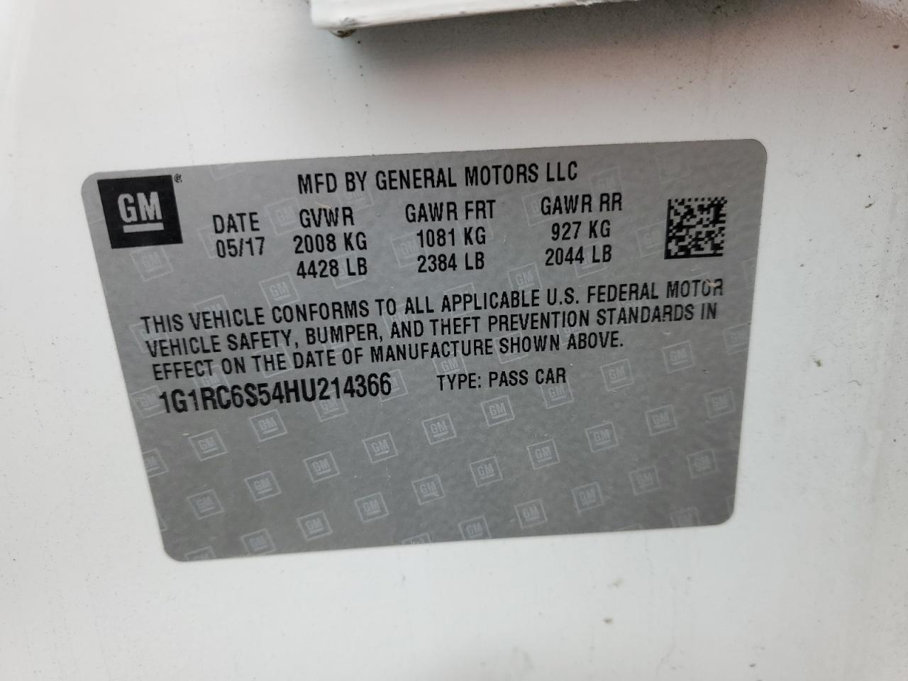 2017 Chevrolet Volt Lt VIN: 1G1RC6S54HU214366 Lot: 51434575