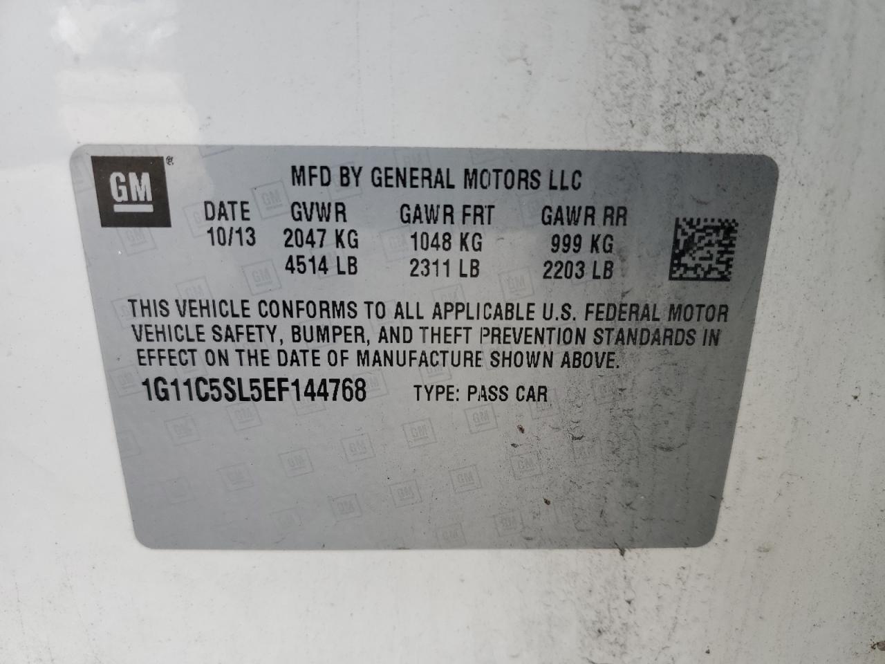 2014 Chevrolet Malibu 1Lt VIN: 1G11C5SL5EF144768 Lot: 54384745