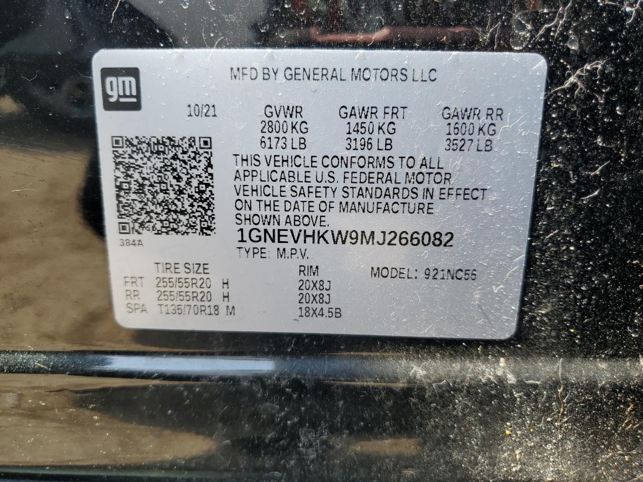 2021 Chevrolet Traverse Lt VIN: 1GNEVHKW9MJ266082 Lot: 53355275