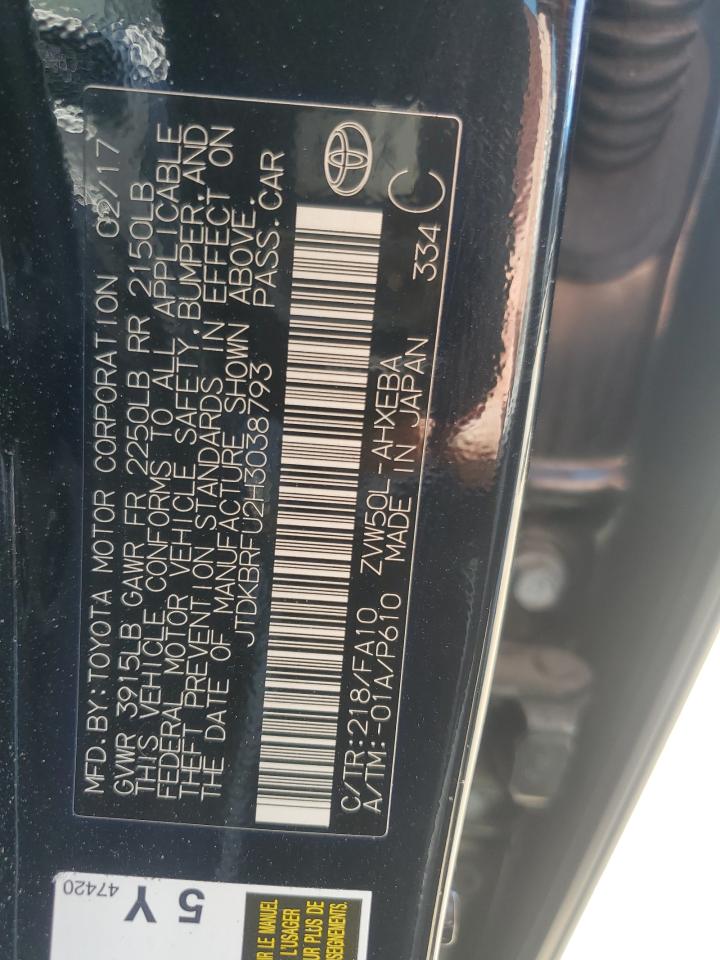 2017 Toyota Prius VIN: JTDKBRFU2H3038793 Lot: 51953335
