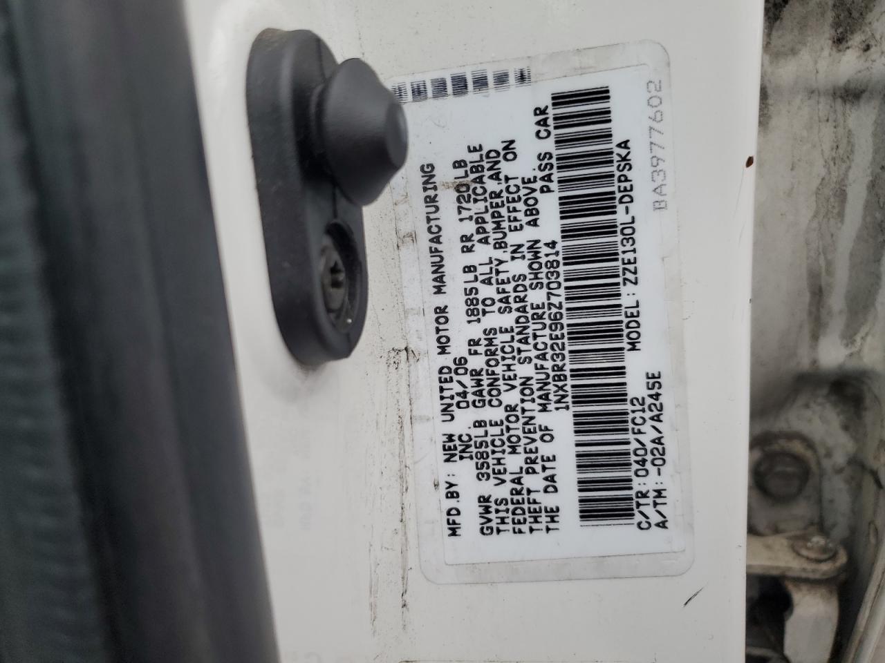 2006 Toyota Corolla Ce VIN: 1NXBR32E96Z703814 Lot: 53846155