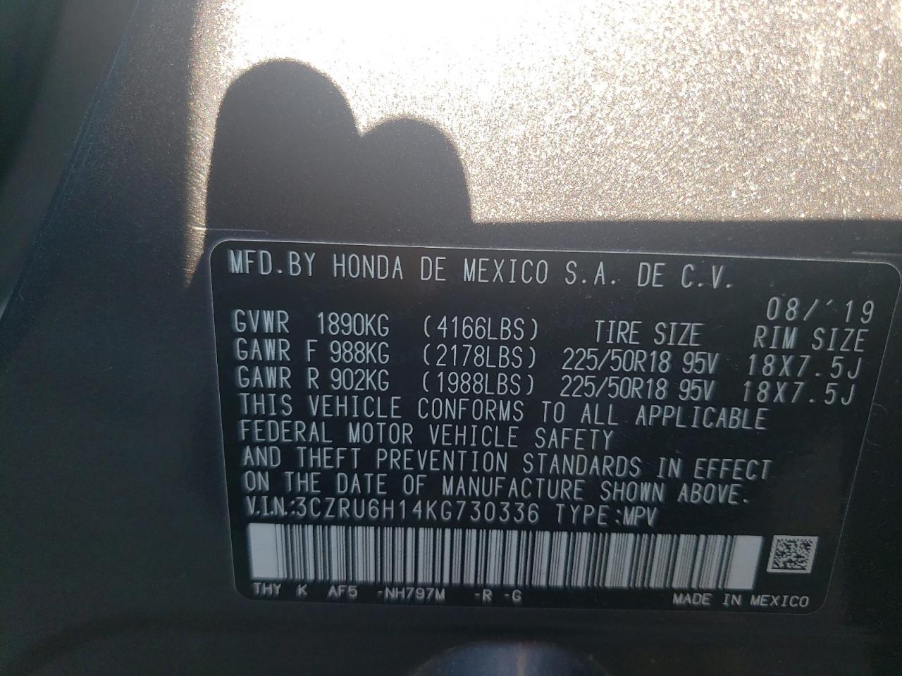 2019 Honda Hr-V Sport VIN: 3CZRU6H14KG730336 Lot: 54384705
