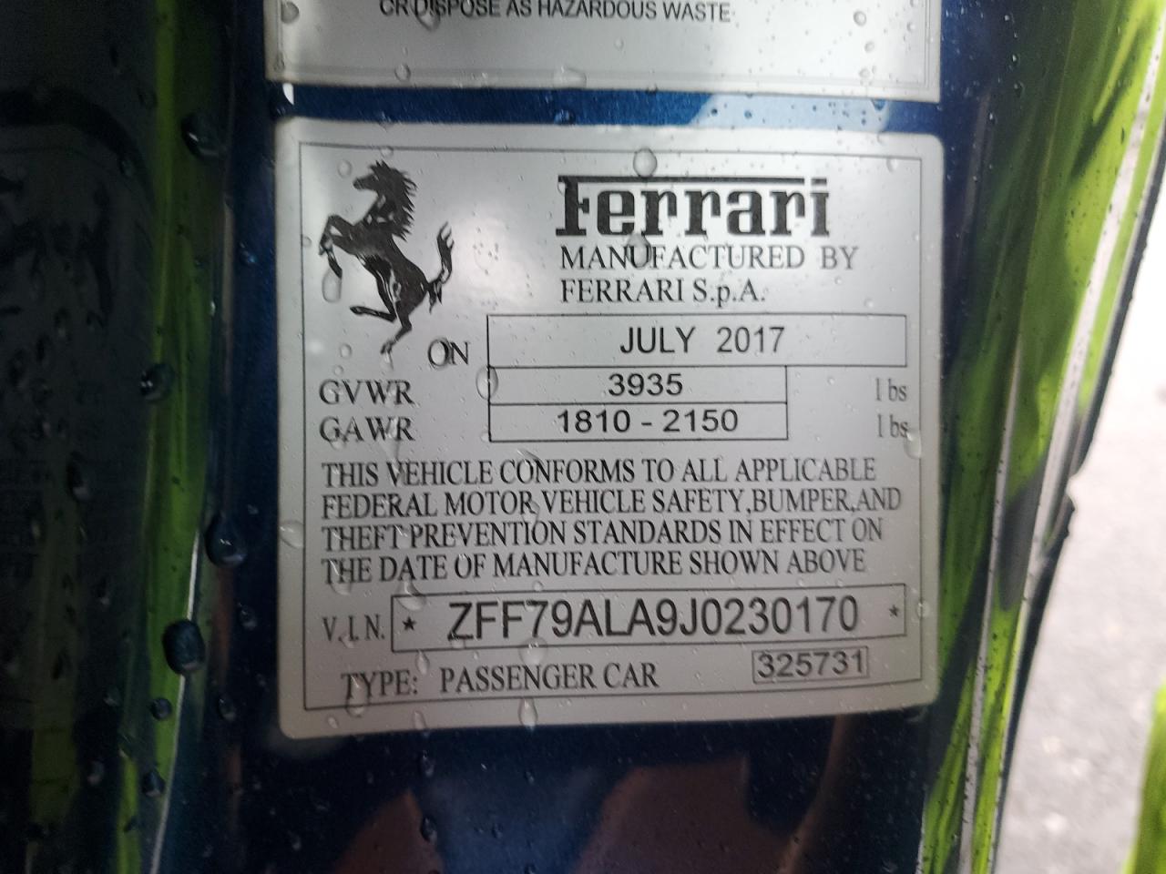 2018 Ferrari 488 Gtb VIN: ZFF79ALA9J0230170 Lot: 51774505