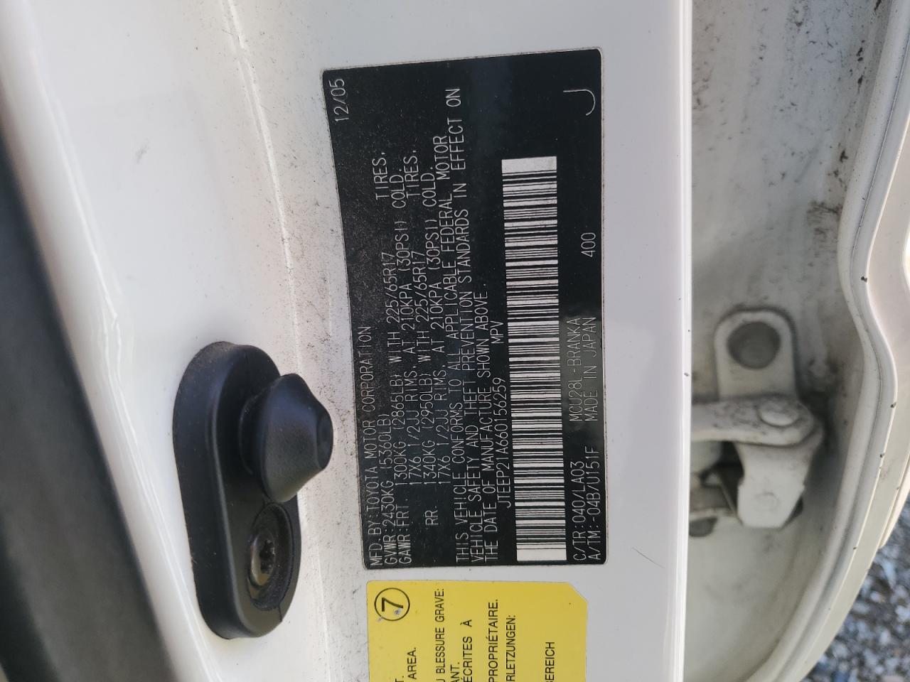 2006 Toyota Highlander Limited VIN: JTEEP21A660156259 Lot: 52129555