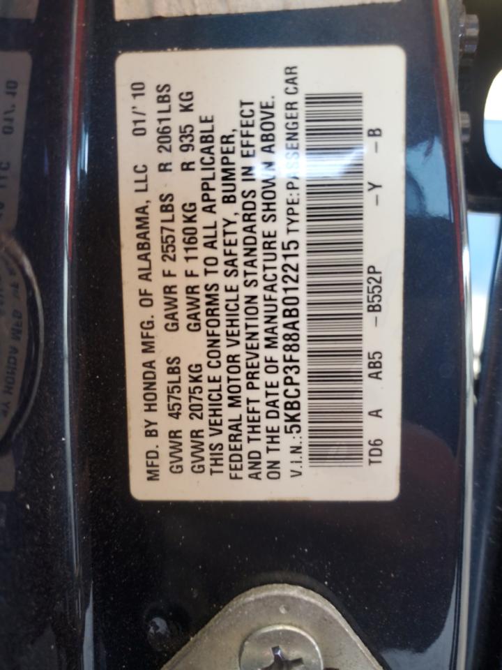 2010 Honda Accord Exl VIN: 5KBCP3F88AB012215 Lot: 52514855