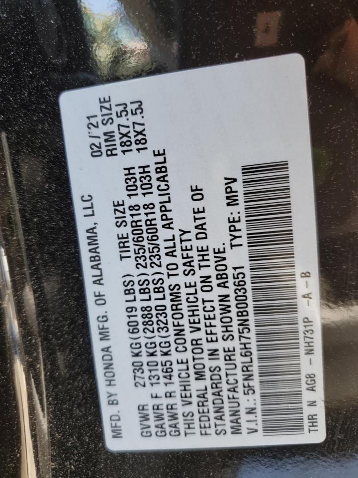 2022 Honda Odyssey Exl VIN: 5FNRL6H75NB003651 Lot: 53328205