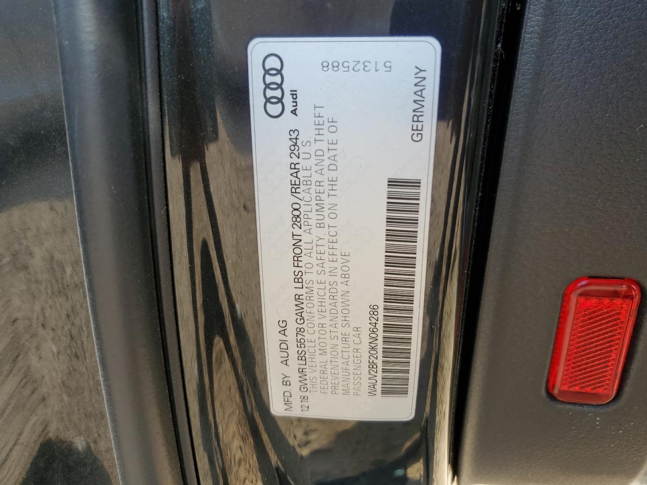 2019 Audi A7 Prestige S-Line VIN: WAUV2BF20KN064286 Lot: 55076345