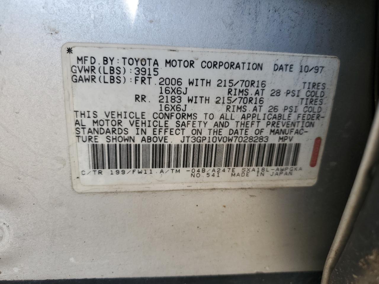 JT3GP10V0W7028283 1998 Toyota Rav4
