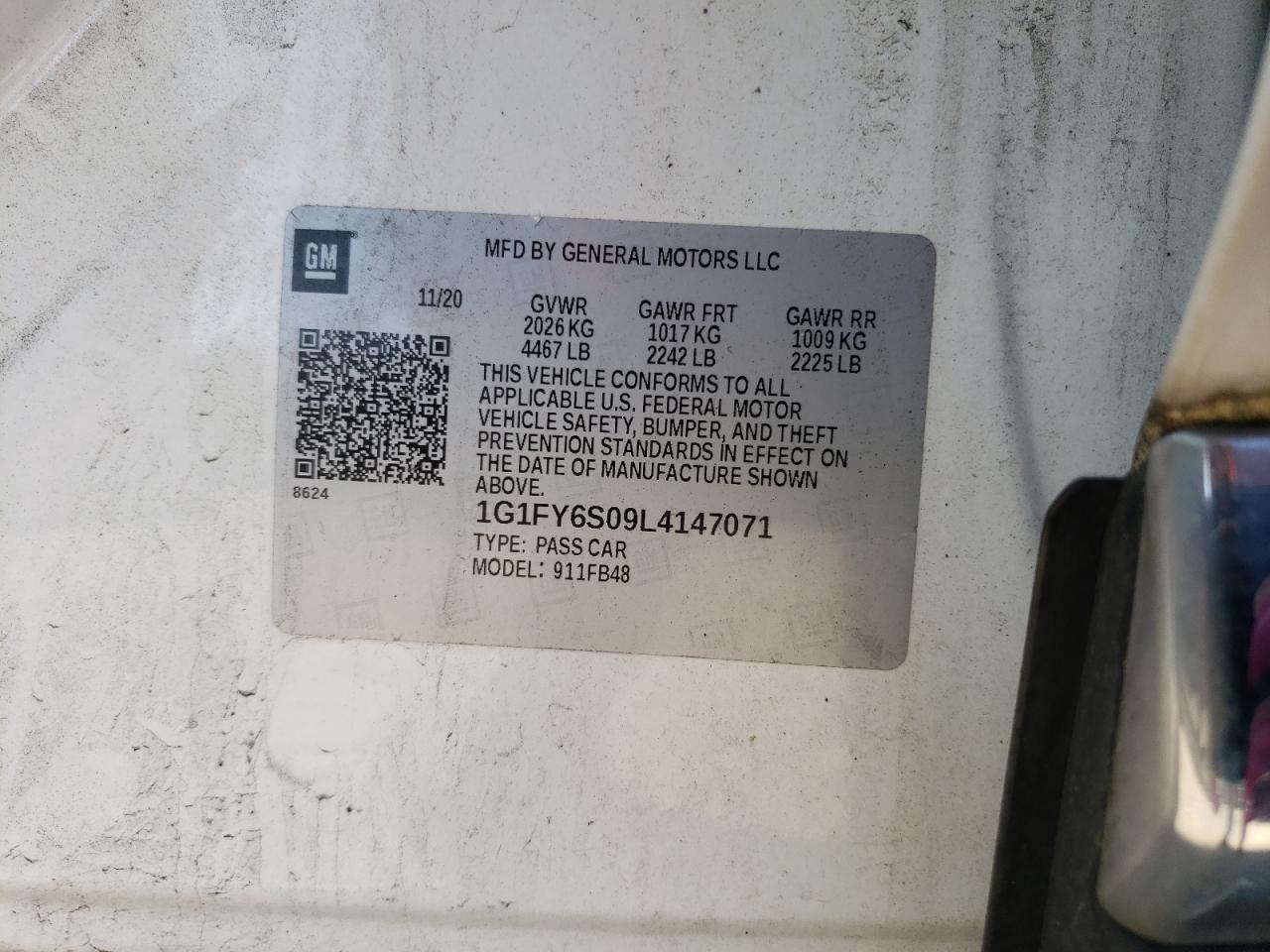 2020 Chevrolet Bolt Ev Lt VIN: 1G1FY6S09L4147071 Lot: 54937325