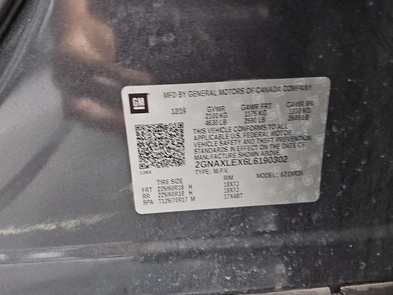 2020 Chevrolet Equinox Lt VIN: 2GNAXLEX6L6190302 Lot: 51854935