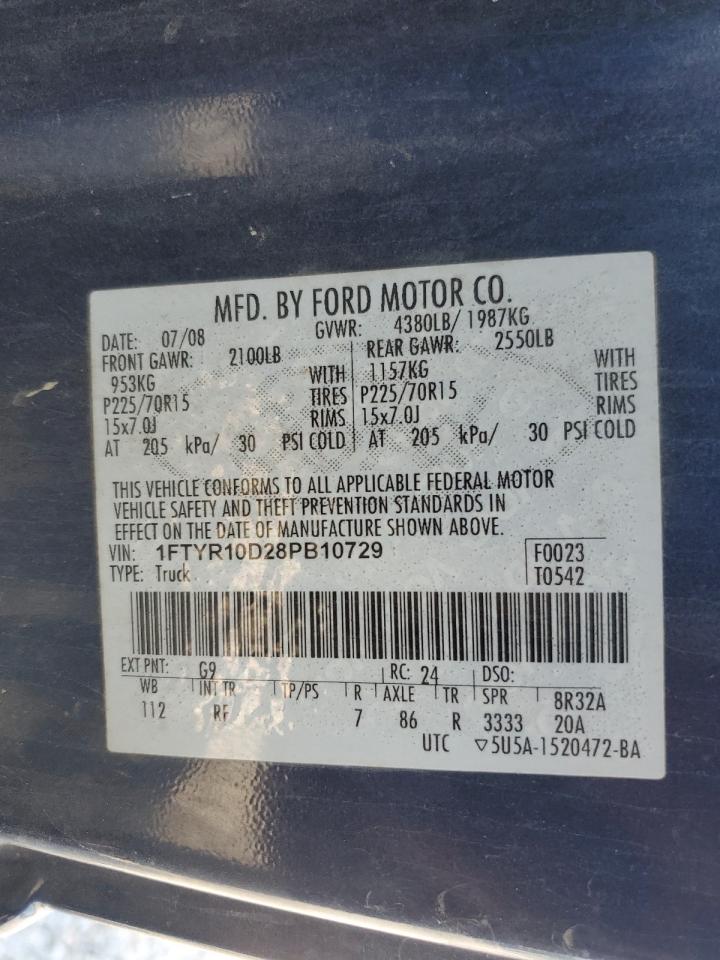 2008 Ford Ranger VIN: 1FTYR10D28PB10729 Lot: 53344935
