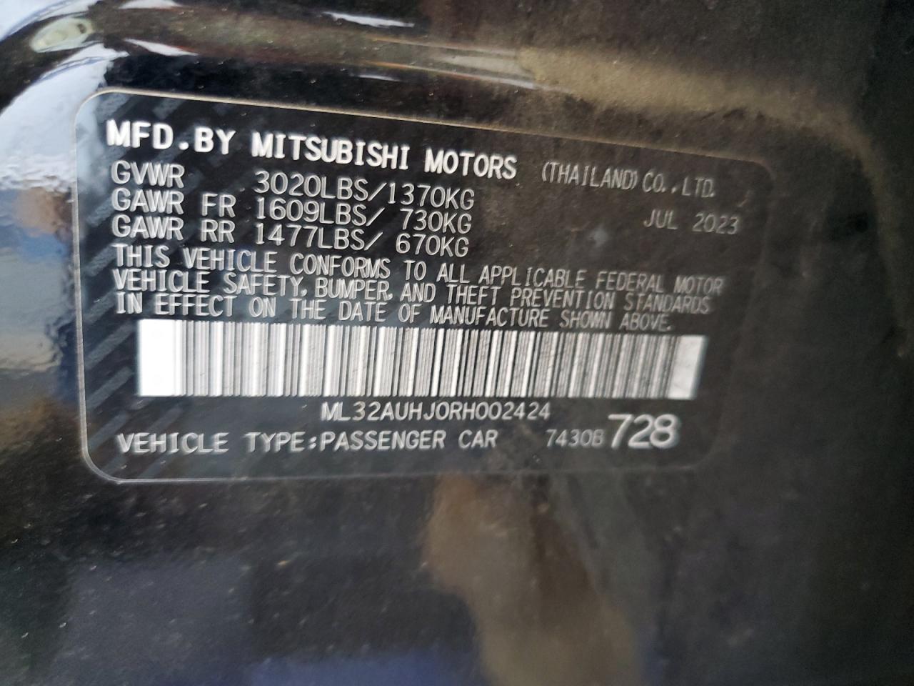2024 Mitsubishi Mirage Es VIN: ML32AUHJ0RH002424 Lot: 52497915