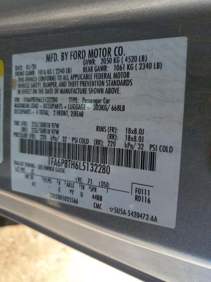 2020 Ford Mustang VIN: 1FA6P8TH6L5132280 Lot: 54850265