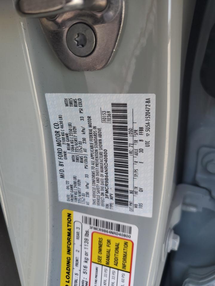 2022 Ford Bronco Sport Big Bend VIN: 3FMCR9B64NRD40800 Lot: 54096845