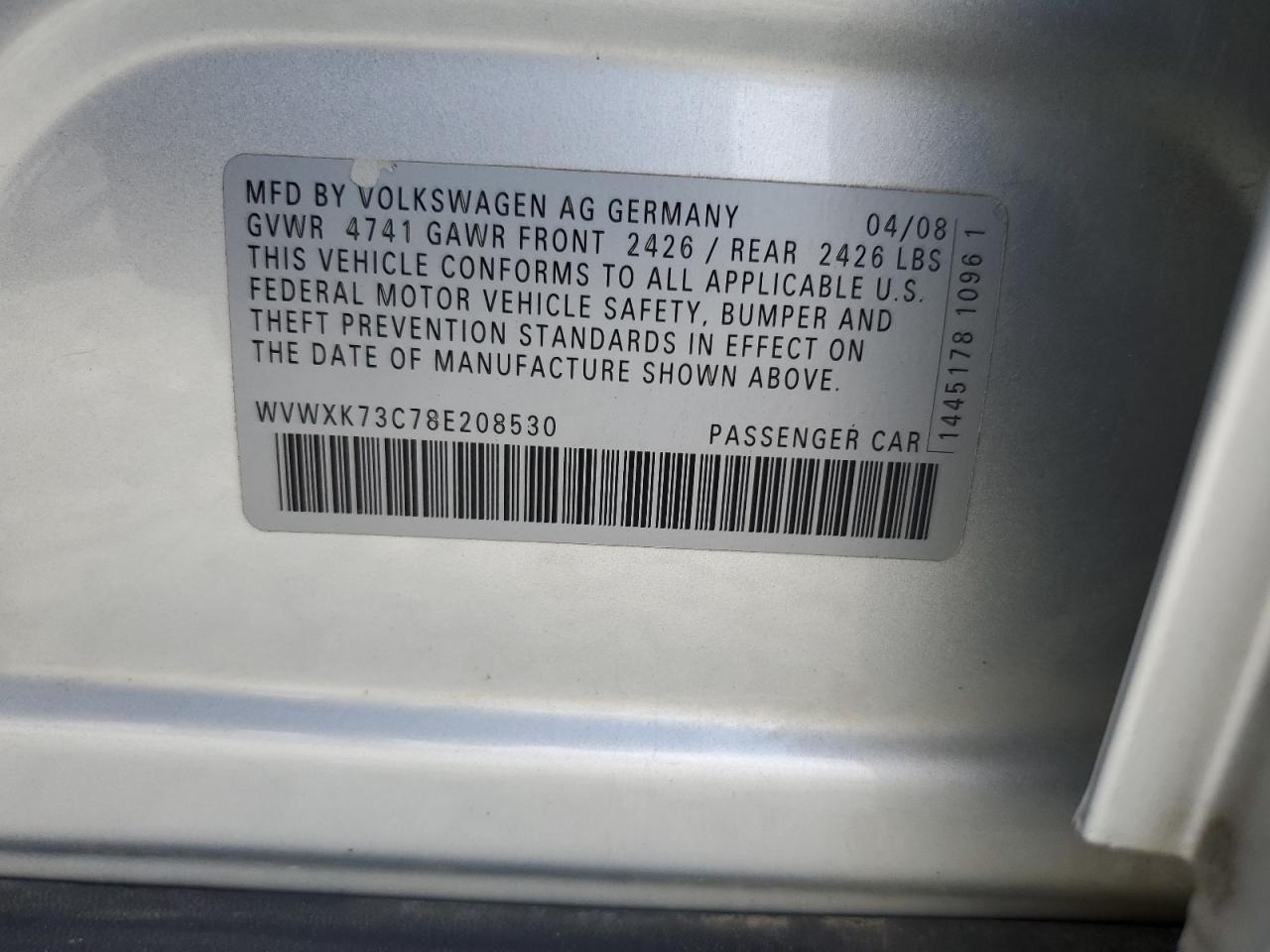 2008 Volkswagen Passat Wagon Turbo VIN: WVWXK73C78E208530 Lot: 54888385