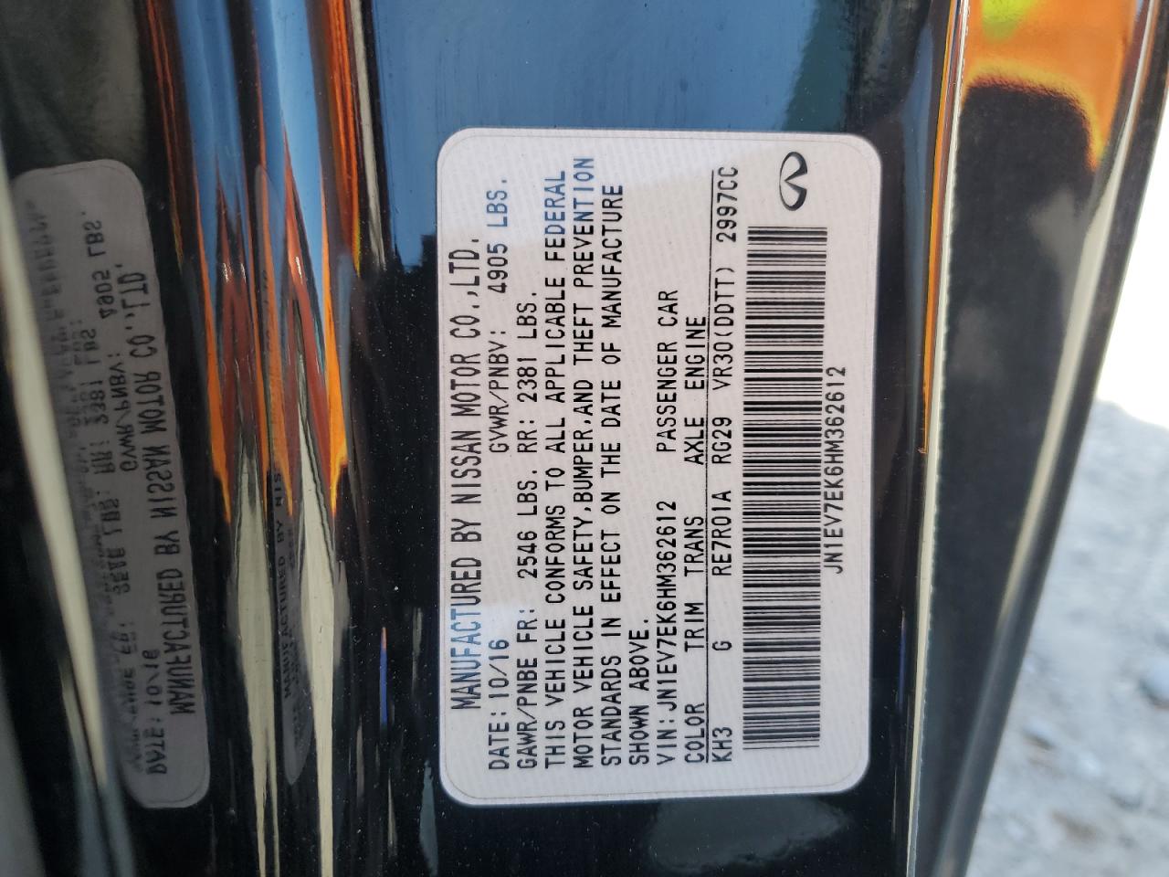 2017 Infiniti Q60 Premium VIN: JN1EV7EK6HM362612 Lot: 53581005